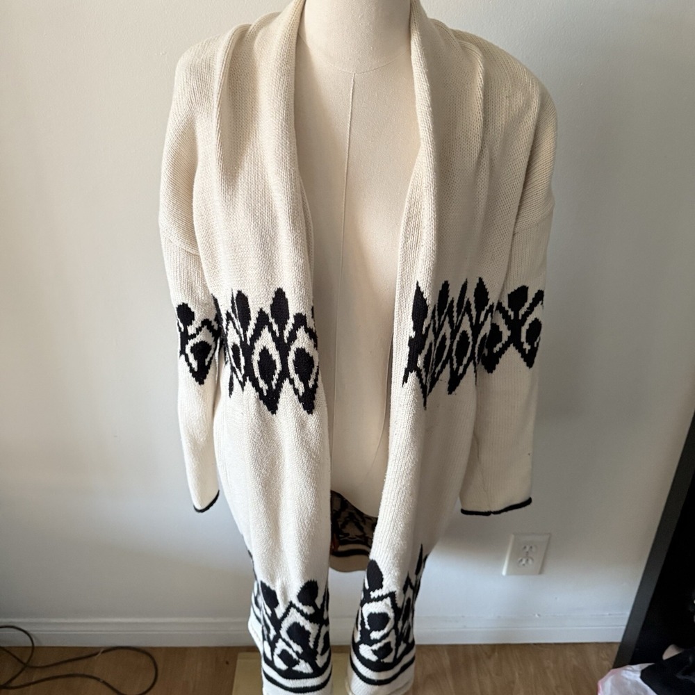 J Crew Point Su Women's Longline Cardigan Southwest Cotton XS Jacquard Knit Open - Picture 2 of 14